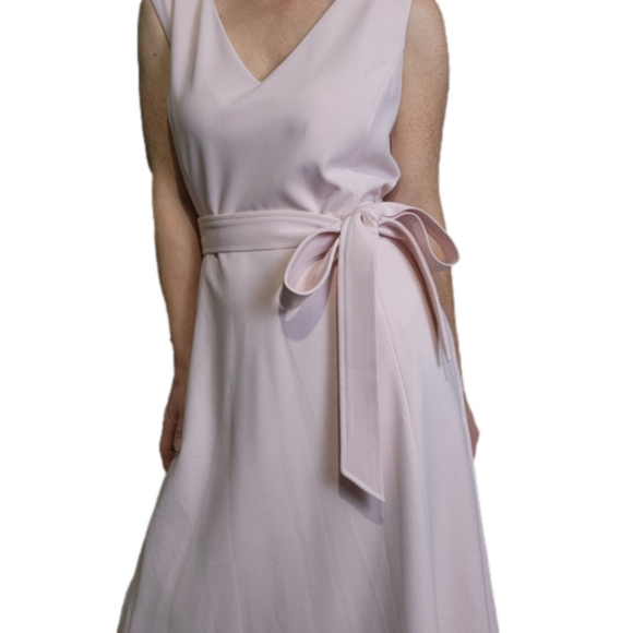 Size 16 Dress A-Line V-neck Sleeveless Belt Pockets Pink color CALVIN KLEIN #48 - Picture 5 of 16